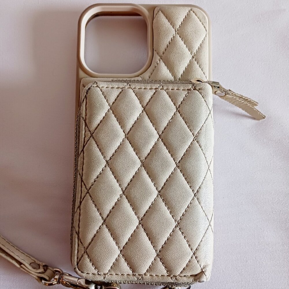 Lameeku Crossbody Tan Faux Leather Wallet Case For iPhone 13 Pro Max